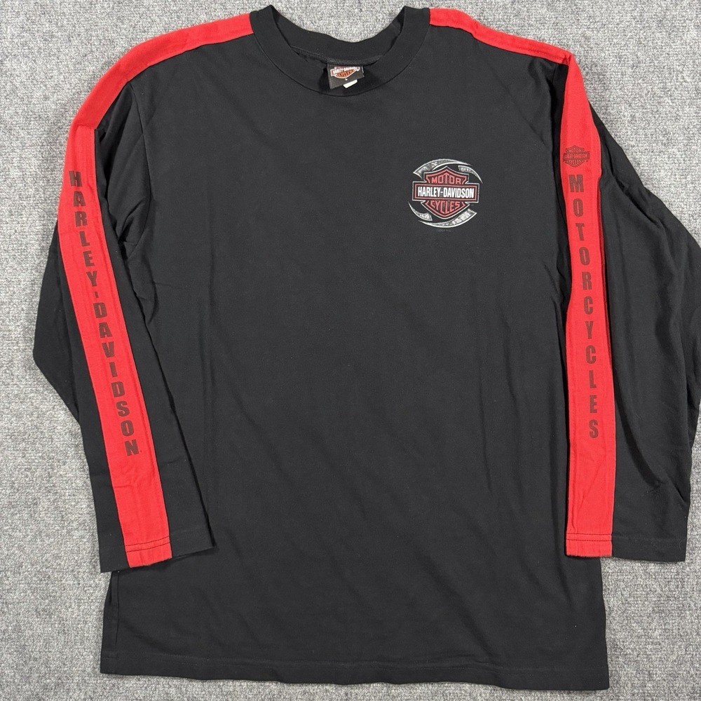 Vintage Harley Davidson Long Sleeve Shirt Men Large Black Spellout St Thomas Y2K
